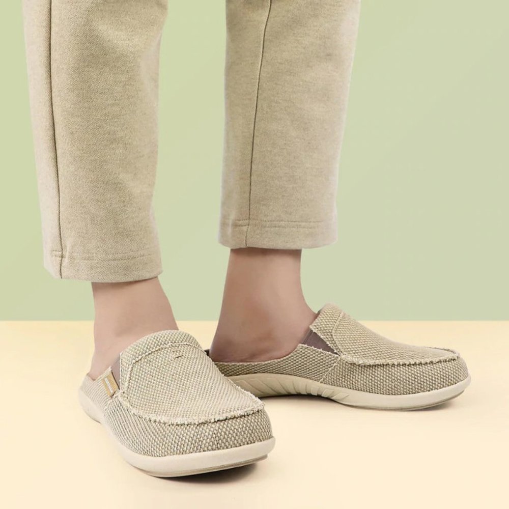 GeckoMan Men Arch Support Canvas Slipper Loafers -Beige